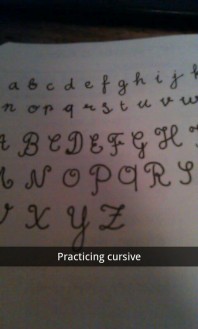 Practicing cursive handwriting so kids can read my writing