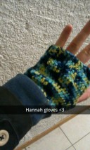 Wearing my gloves made by Hannah